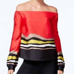 Rachel Roy Red Striped Off-the-Shoulder Top Blouse